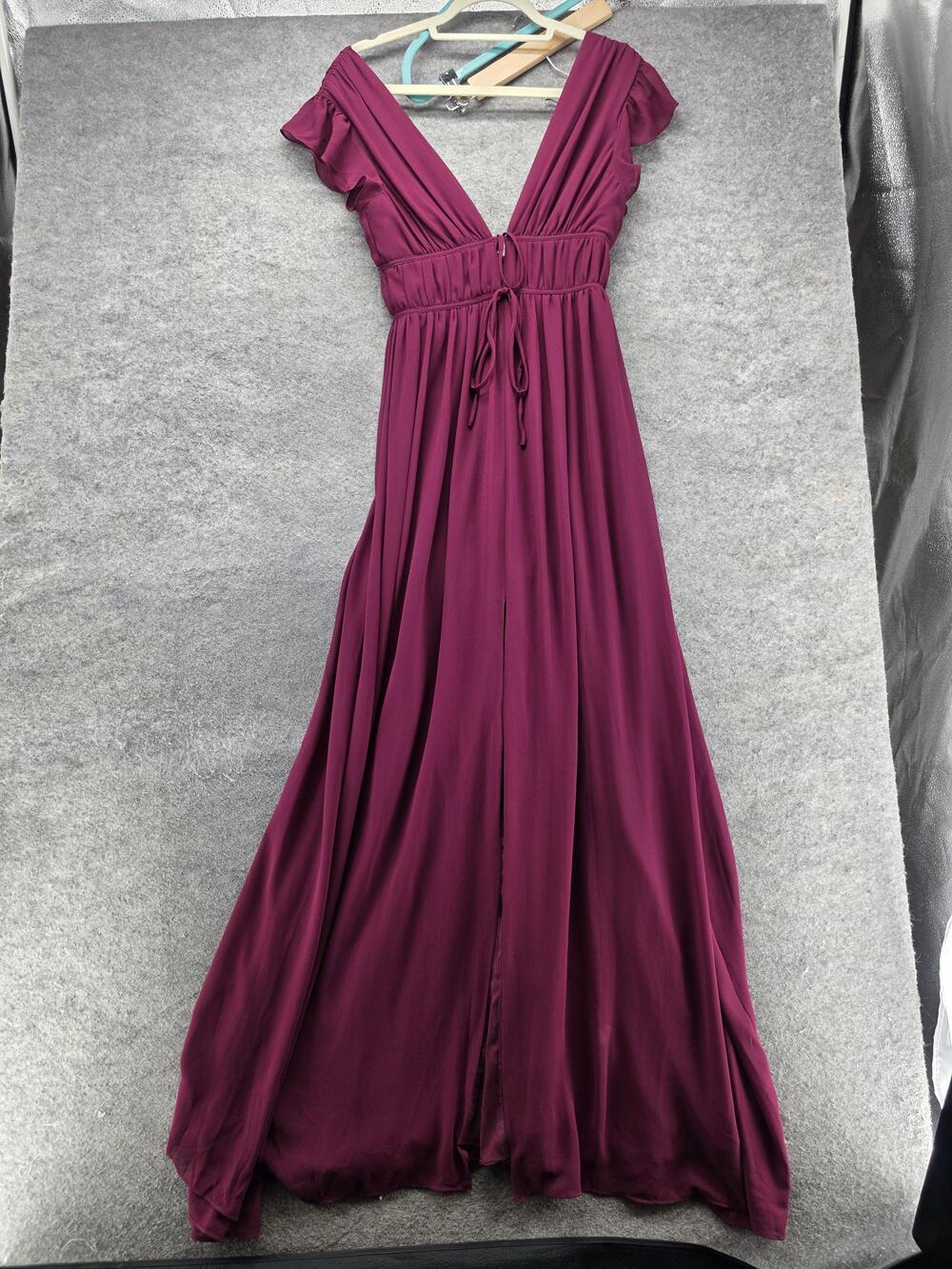 Lulus Dress Womens XS Purple Maxi V-Neck Flutter Sleeve Empire Waist Ruffle